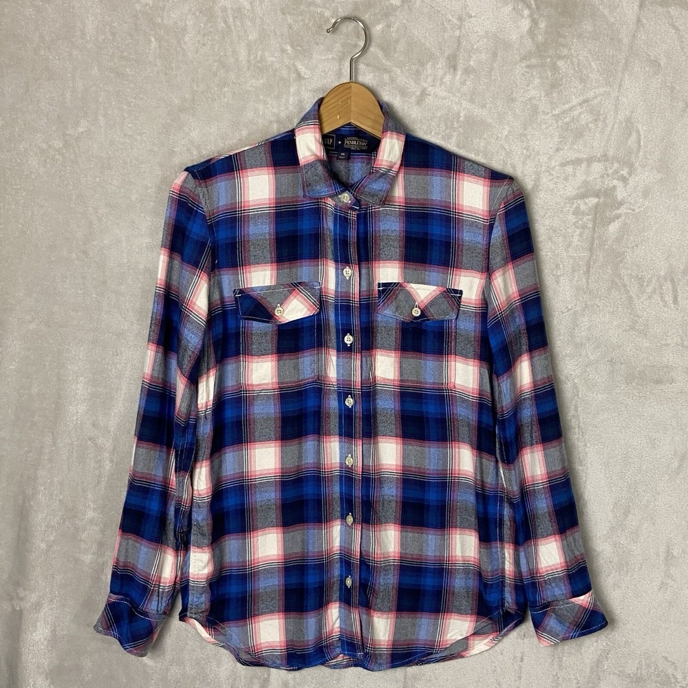 Gap X Pendleton  Plaid Flannel Button Up Blue Pink Women's XS 90s Soft Grunge